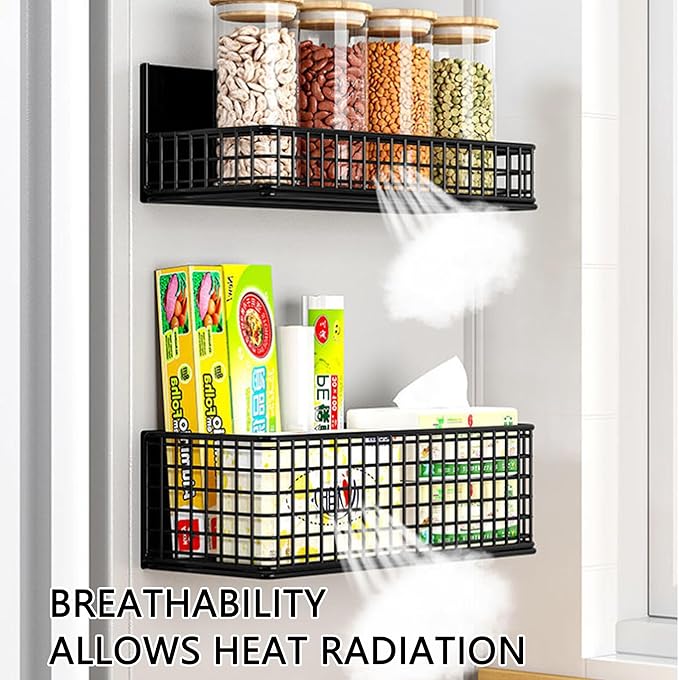 Magnetic Basket Fridge Organizer Wire Bins Pencil Holder Whiteboard Accessories Home Kitchen Organization (White-Low)-Ruum Studio Home