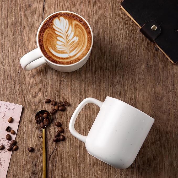 AmorArc 14oz Coffee Mugs Set of 6, Speckled Ceramic Coffee Mugs with Large Handle & Wavy Rim for Latte/Hot Cocoa/Tea, Coffee Cups for Men Women. Oven, Dishwasher&Microwave Safe, Speckled White-Ruum Studio Home