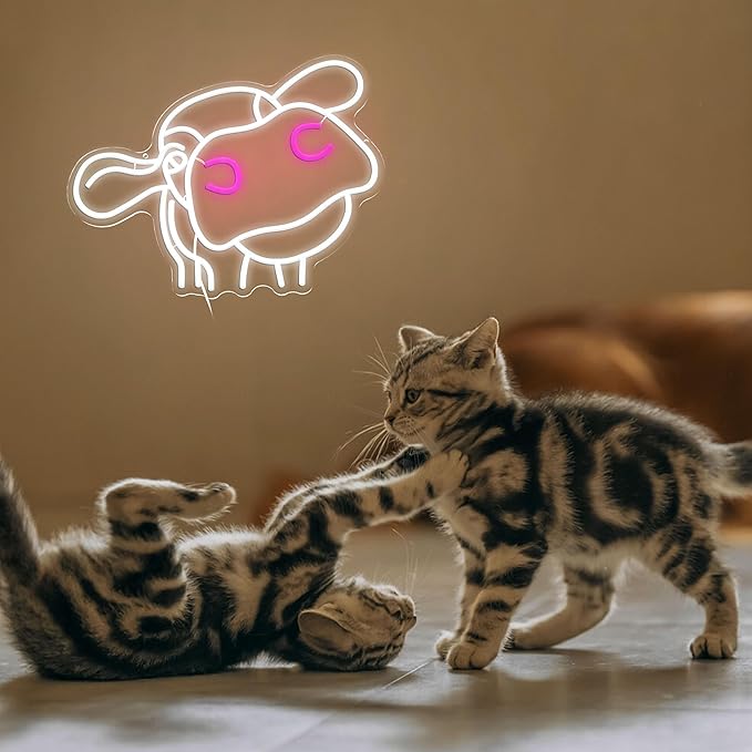 Cow Neon Sign Dimmable Tilted Cow Head LED Light Sign for Wall Decor USB Powered Funny Animal Neon Light for Farmhouse Bedroom Living Room Cafe Home Party Bar Animal Lovers (16.5 * 12.6 In)-Ruum Studio Home