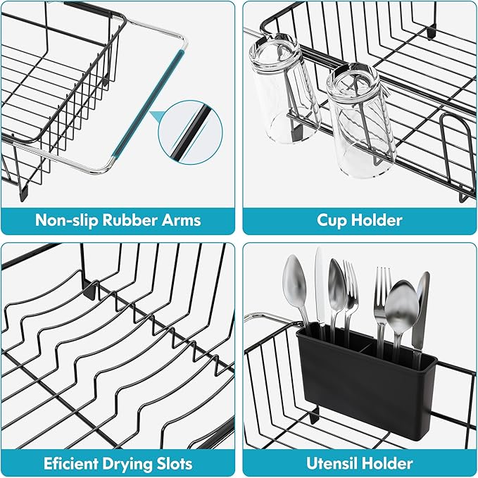 MAJALiS Dish Drying Rack in Sink - Small Dish Drainers for Kitchen Sink, Over The Sink Dish Racks with Utensil Holder, Stainless Steel Dish Rack in Sink, Black-Ruum Studio Home