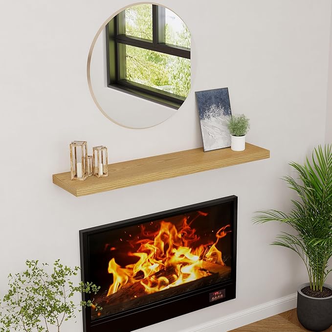 Floating Shelves 48 Inch Long, 48"W x 9"D Wall Shelf Invisible Bracket, 9 Inch Deep Floating Shelf for Wall, Rustic Wooden Shelves for Living Room, Kitchem, Bedroom, Oak Color, Set of 1-Ruum Studio Home
