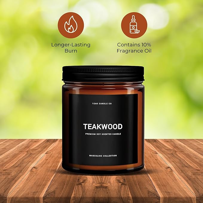 1OAK Scented Candles for Men - Teakwood & Masculine - Soy Wax, Long Burning Premium-Ruum Studio Home