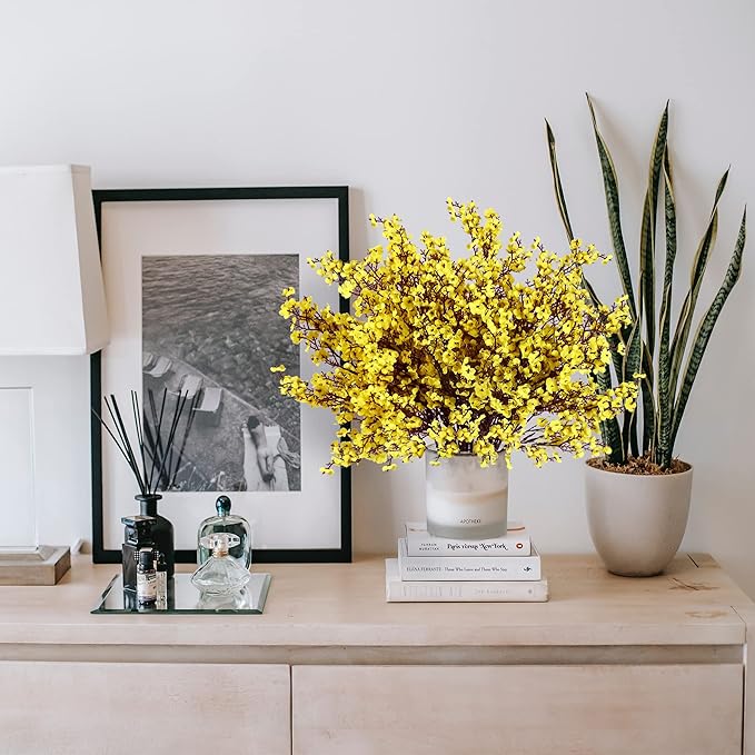 Sggvecsy 6 Pcs Babys Breath Artificial Flowers Gypsophila Bouquets Bulk Real Touch Fake Silk Flowers for Home Wedding DIY Floral Arrangement Kitchen Table Centerpiece Festival Decoration (Yellow)-Ruum Studio Home