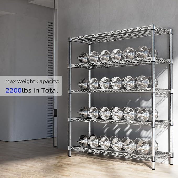 2200 Lbs 5 Tier Storage Rack Metal Wire Shelving Unit, Storage Standing Shelf Organizer for Laundry Bathroom Kitchen Pantry Closet Garage, Chrome 17.7" D x 59.1" W x 70.4" H-Ruum Studio Home