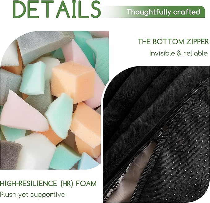 HIGOGOGO Round Stuffed Pouf Ottoman, Corduroy Poufs with High-Density Foam Filling, Furry and Fluffy Pouf Foot Stool Storage Ottoman, 20 X 15 Floor Poufs Foot Rest for Living Room, Black-Ruum Studio Home