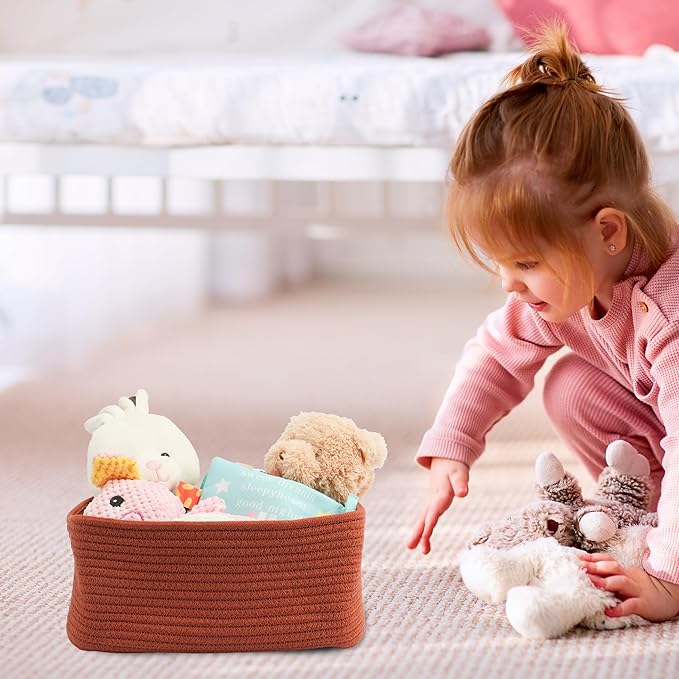 Small Woven Storage Baskets 13“X9”X5“ Decorative Rope Bins for Organizing Shelves, Closets, and Toys, Empty Gift Baskets, Cute Organizer Basket for Home and Office (rustic, Large)-Ruum Studio Home