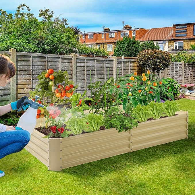 Land Guard 8×4×1ft Galvanized Metal Raised Garden Bed, Metal Planter Kit Box Outdoor for Deep-Rooted Vegetables, Flowers, Green and Herbs (Cream Yellow)…-Ruum Studio Home