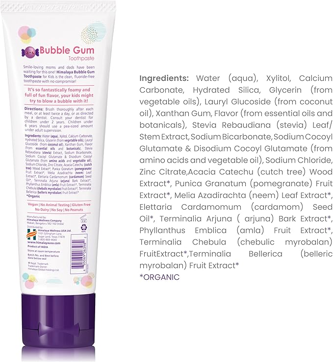 Himalaya Botanique Kids Toothpaste, Herbal, Bubble Gum Flavor, Fluoride-Free, Gentle, No Artificial Flavors or Colors, SLS Free, Gluten Free, Cruelty Free, Vegan, Foaming, 4 Oz, 4 Pack-Ruum Studio Home