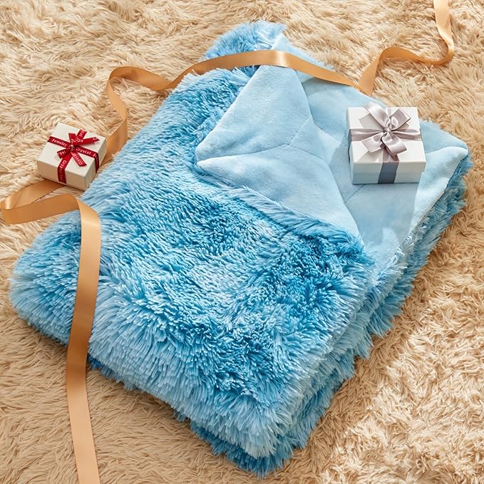 GONAAP Fuzzy Faux Fur Throw Blanket Queen Size Tie-dye Ocean Blue Super Soft Cozy Plush Fuzzy Shaggy Blanket for Couch Sofa Bed (Tie-dye Ocean Blue, Queen(90"x90"))-Ruum Studio Home
