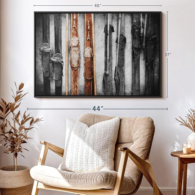 ElephantStock Ski Collection Wall Art - Horizontal Framed Canvas - 1-Piece Bathroom Wall Decor - Photography sports Canvas Print - Brown and Black Decor for Wall - 40" X 27"-Ruum Studio Home