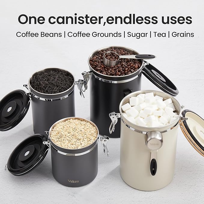 Veken Coffee Canister, 39OZ Large, Airtight Stainless Steel Food Storage Container for 2.2lbs Coffee Beans, Ground, Sugar, Tea, Flour, Rice, Cereal, Cookies Jars, Bar Accessories & Gifts, Gray-Ruum Studio Home