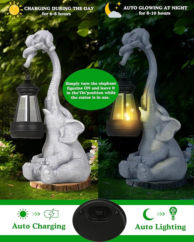 Solar Garden Statues Outdoor Decor- Yard Decorations for Patio, Balcony, Backyard, Lawn Ornaments - Elephants Figurines with LED Light- Unique Birthday House Warming Gifts for Women, Mom, Grandma-Ruum Studio Home
