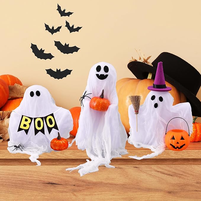 Halloween Decorations - Set of 3 Cute Spooky Ghosts Crafts - Ghost Decorations Indoor Halloween Decor for Party Table Home Room Kitchen Office-Ruum Studio Home