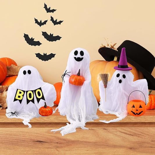 Halloween Decorations - Set of 3 Cute Spooky Ghosts Crafts - Ghost Decorations Indoor Halloween Decor for Party Table Home Room Kitchen Office-Ruum Studio Home