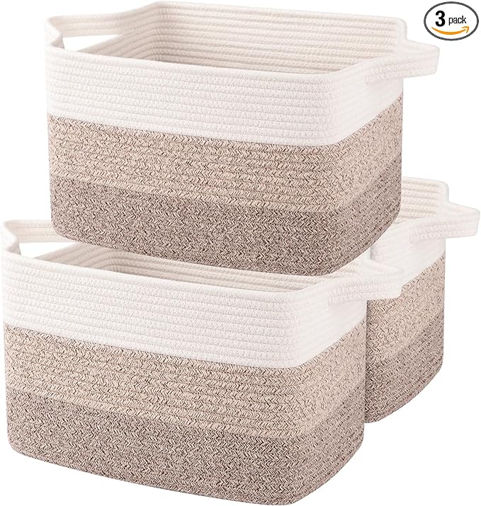 OIAHOMY Storage Basket, Woven Baskets for Storage, Cotton Rope Basket for toys,Towel Baskets for Bathroom - Pack of 3, Gradient Yellow-Ruum Studio Home