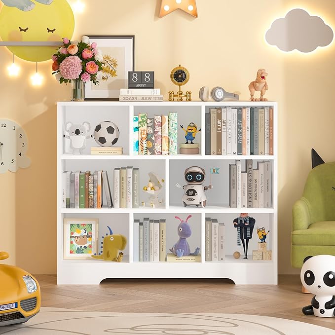 Book Shelf Set of 2, 8 Cubes Storage Organizer, 3-Tier Open Bookshelf Wooden Bookcase, Freestanding White Bookshelf Cube Shelf for Bedroom, Living Room-Ruum Studio Home