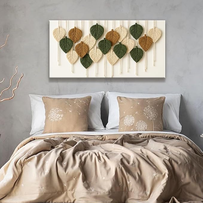 Boho Wall Art Chic Home Wall Art Modern Bohemian Feather Canvas Wall Art Decor For Apartment Dorm Living Room Bedroom Nursery Backdrop 20"W X 40"L Ready To Hanging-Ruum Studio Home