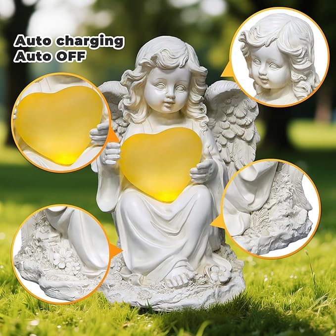 Angel Statues for Garden, Solar Angels for Outside with Glowing Heart & Cemetery Decorations for Grave, Yard Art Patio Balcony & Lawn Ornaments Gifts for Mom Grandma Women-Ruum Studio Home