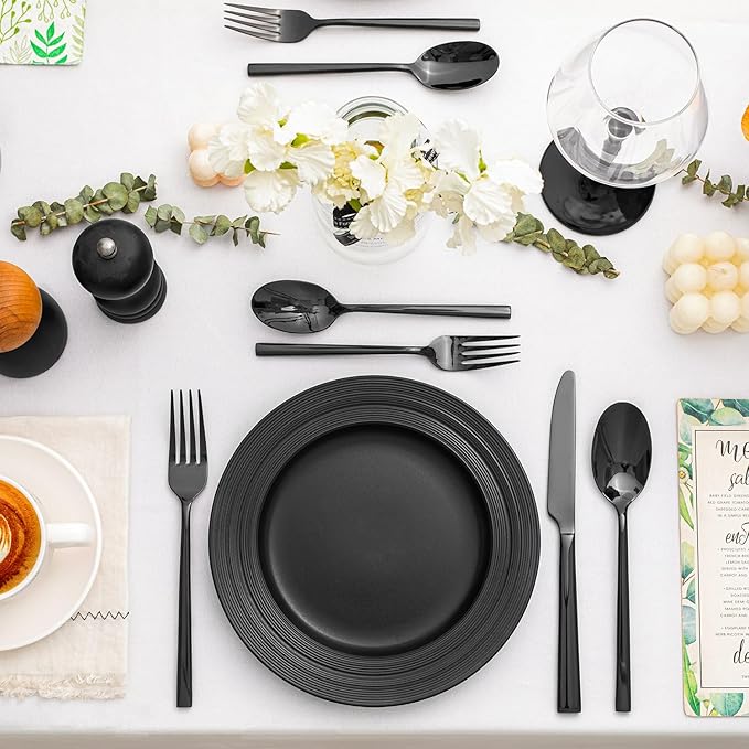 KINGSTONE Black Silverware Set, 20-Piece Forged Flatware Set Cutlery Set Premium Stainless Steel, Service for 4, for Kitchen, Home, Wedding, Party, Mirror Polished and Dishwasher Safe-Ruum Studio Home