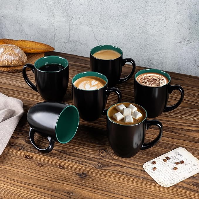 GBHOME 16oz Coffee Mugs Set of 6, Large Ceramic Coffee Mugs for Man, Woman, Dad, Mom, Modern Coffee Mugs Set with handle for Tea/Latte/Cappuccino/Milk/Cocoa. Dishwasher&Microwave Safe,Green-Ruum Studio Home