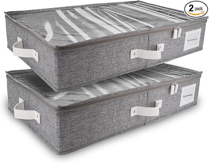 HOMELUX THEORY 2pc Under Bed Storage Containers, Bedroom Under the Bed Drawer Storage Organizer with Bins and Lids, Medium Underbed Clothes Storage Box Ideal for Blanket, Fabric, & Shoes (LightGray)-Ruum Studio Home