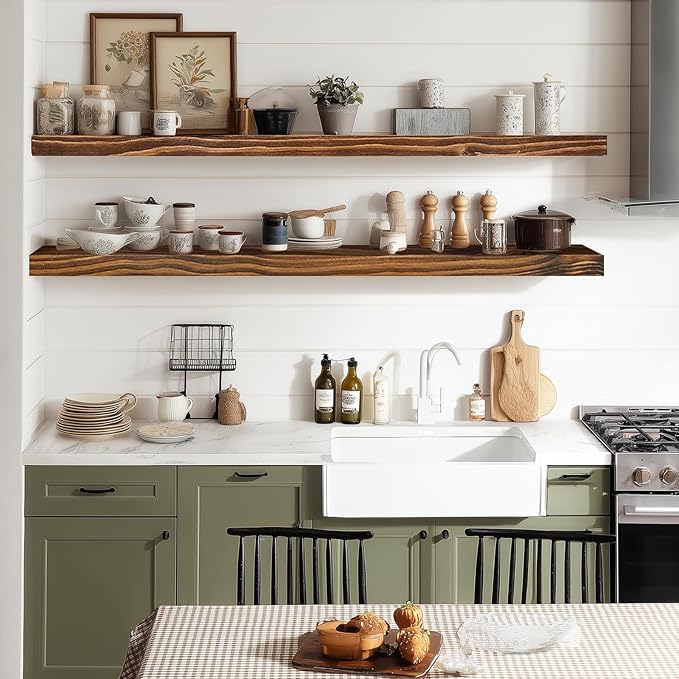 36"x6.8"x1.2" Solid Wood Floating Shelves 2-Pack - Rustic Brown Finish with Hidden Brackets, Perfect for Storage and Décor in Living Room, Kitchen, Bedroom-Ruum Studio Home