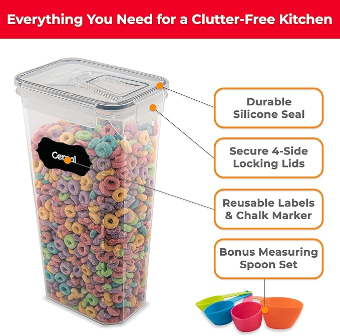 Airtight Food Storage Containers Set - 14 Piece Pantry Kitchen Organizers and Storage Set with Lids, Cabinet Organizing Canisters for Cereal, Flour, Sugar, Dry Foods - with Labels and Marker-Ruum Studio Home