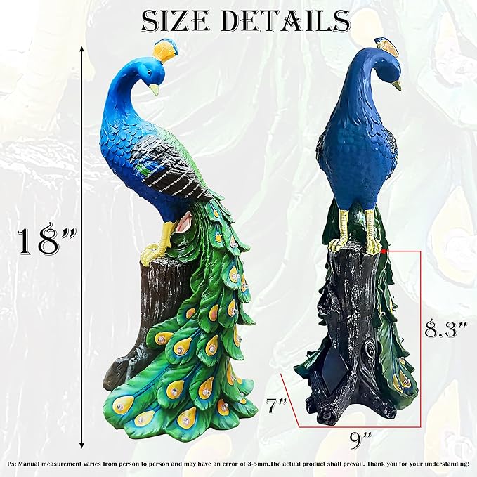 Solar Garden Decor Peacock Statues with Succulent LED Lights,Peacock Figurine Lights Outdoor Decorations for Yard Lawn Patio Balcony Whimsical Art Outside,Gifts for Mom Grandma Women-Ruum Studio Home