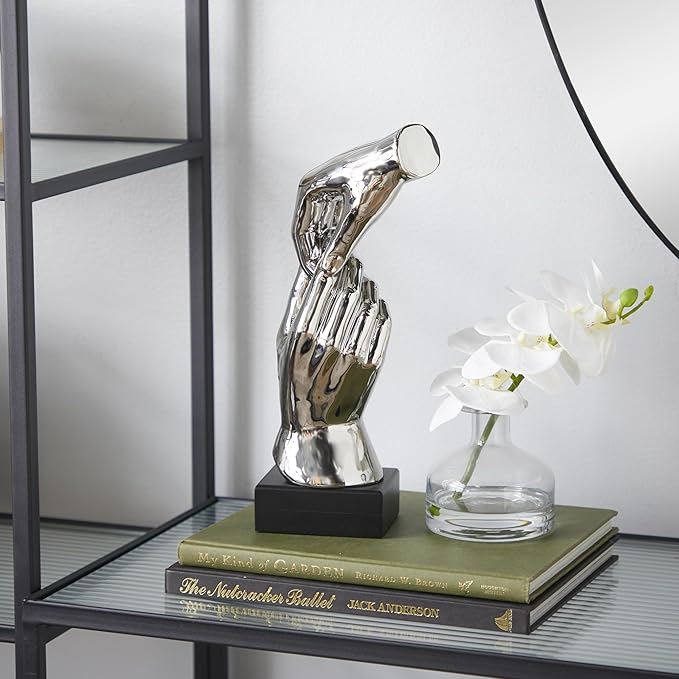 Deco 79 Polystone Hands Decorative Sculpture Home Decor Statue, Accent Figurine 5" x 4" x 13", Silver-Ruum Studio Home