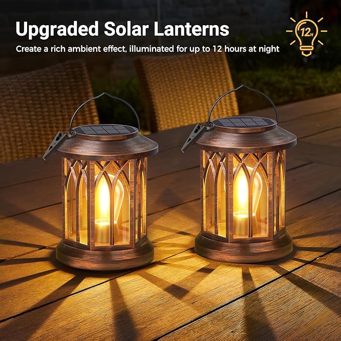 WdtPro Solar Lanterns Outdoor Hanging 4 Pack, Upgraded Bright Solar Lantern Lights Outdoor Waterproof, Solar Powered Lantern Over 12Hrs for Outside Garden Yard Patio Decor (Copper)-Ruum Studio Home