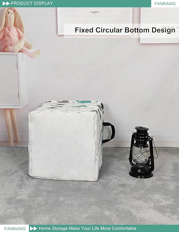 FANKANG Square Nursery Hamper Storage Bins Canvas Laundry Basket Foldable with Waterproof PE Coating Storage Baskets Gift Baskets for Children, Office, Bedroom, Clothes（Square-whales ）-Ruum Studio Home