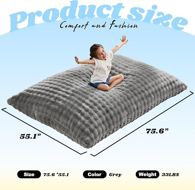 Hobestluk 3 in 1 Bean Bag Chair Giant Bean Bag Chairs for Adults with Bubble Cover Convertible Bean Bag Floor Cushion with Machine Washable Cover for Living Room (Bubble Grey)-Ruum Studio Home