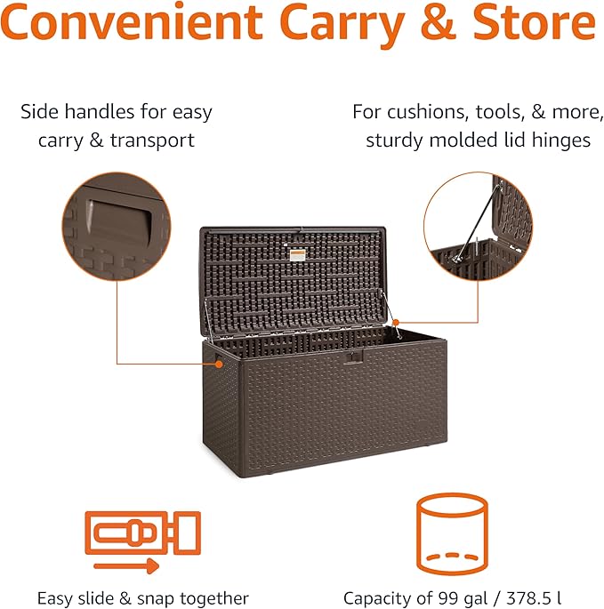 Amazon Basics Outdoor Organization & Storage Deck Box with Lid, 99 Gallon, Brown-Ruum Studio Home