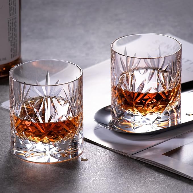 KAMMAK Crystal Whiskey Glasses Set of 2, Handcrafted 7.1oz Old Fashioned Glasses Stemless, Luxury Cocktail Glasses, Hand Blown Scotch Cup for Women, Men Gift for Rocks, Bourbon Barware, Bar-Ruum Studio Home