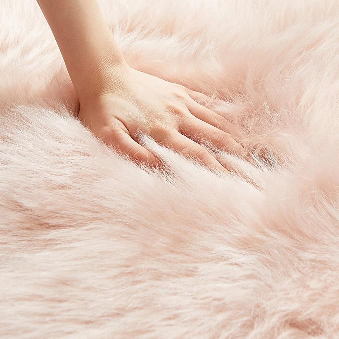 AMTOVO Faux Fur Rug, Pink Ultra Soft Fluffy Shag Sheepskin Rug, 2 x 6 ft Runner Area Rugs for Bedroom Sofa Throw Cushion Room Decor, Rectangle-Ruum Studio Home