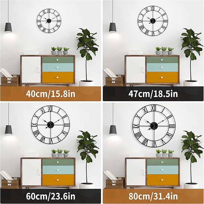 Large Wall Clock for Living Room Decor - 100cm/ 40 Inch Nearly Silent Non-Ticking Metal Wall Clocks Battery Operated, Vintage Decorative Modern Wall Clock for Bedroom, Office, Farmhouse Decor-Ruum Studio Home