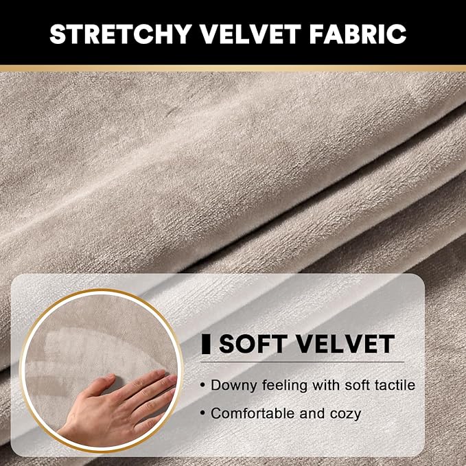 PrinceDeco Stretch Velvet Couch Cushion Cover,Soft Fitted Cushion Slipcover for Arm Chair Sofa Cushion Furniture Protector Seat Cushion Sofa Cover Width Up to 29.5", Oatmeal-Ruum Studio Home