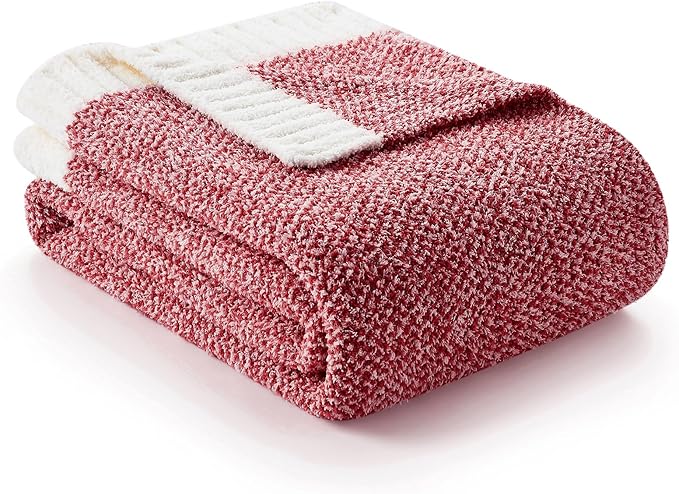 Snuggle Sac Christmas Red Blanket Twin Size, Ultra Soft Warm Fuzzy Knit Blanket Throws Dupes for Couch,Sofa, Bed, Heather Red, 60x80 inches-Ruum Studio Home
