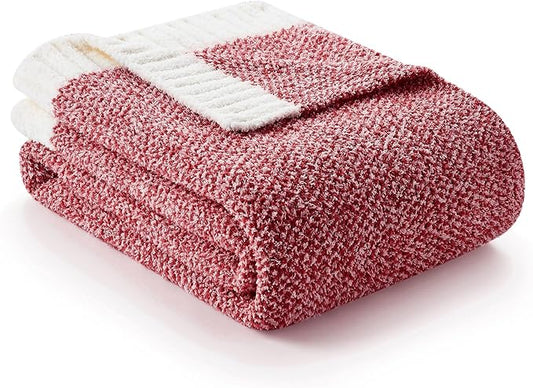 Snuggle Sac Christmas Red Blanket Twin Size, Ultra Soft Warm Fuzzy Knit Blanket Throws Dupes for Couch,Sofa, Bed, Heather Red, 60x80 inches-Ruum Studio Home