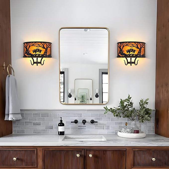 TOCHIC Farmhouse Wall Sconce, Rustic Vintage Indoor Wall Light Fixture, 2-Light Western Cow Wall Mount Light for Bedroom, Hallway, Living Room, Stairway-Ruum Studio Home