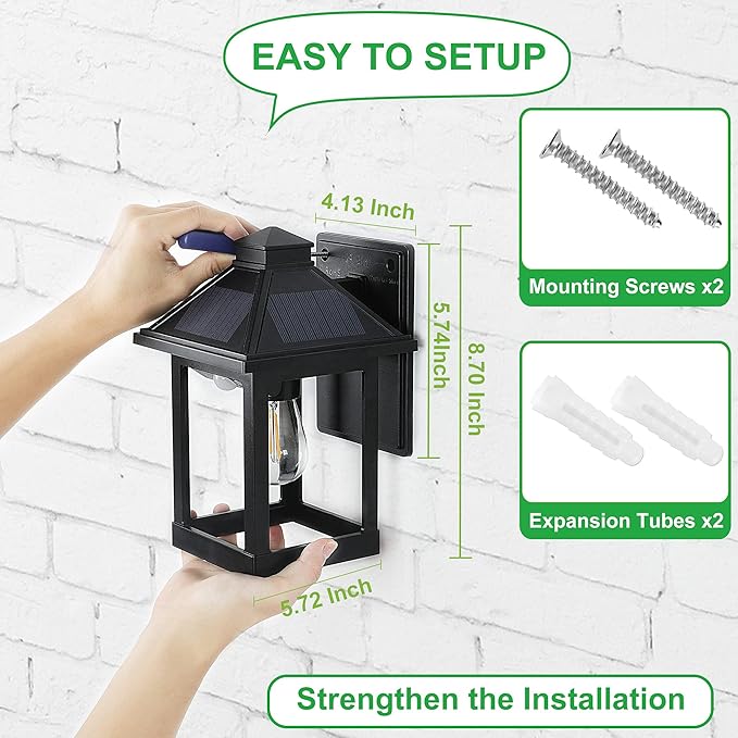 Solar Powered Wall Lanterns Outdoor with 3 Modes, Dusk to Dawn Motion Sensor LED Sconce Lights Waterproof, Exterior Front Porch Security Lamps Wall Mount Patio Fence Decorative Light Fixtures-Ruum Studio Home