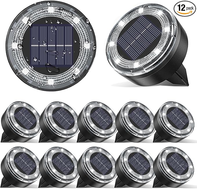 Mini Solar Ground Lights, 12 Pack Solar Lights Outdoor Waterproof, Upgraded LED Flat Landscape Lighting for Outside Pathway Garden Patio Yard Driveway,Cold White-Ruum Studio Home