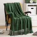 MIULEE Dark Green Knitted Throw Blanket for Couch Boho Textured Cozy Woven Blanket with Tassels for Sofa Chair Bed Living Room Acrylic Wave Pattern 50"x60"-Ruum Studio Home