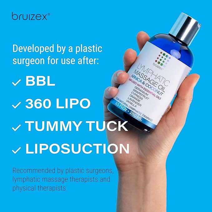 Lymphatic Drainage Massage Oil with Arnica Oil & Coconut for Post Surgery Recovery & Lymphatic Drainage Massager, Liposuction, 360 Lipo, BBL, After Tummy Tuck Surgery Items, Fibrosis Treatment, 8.5 Oz-Ruum Studio Home