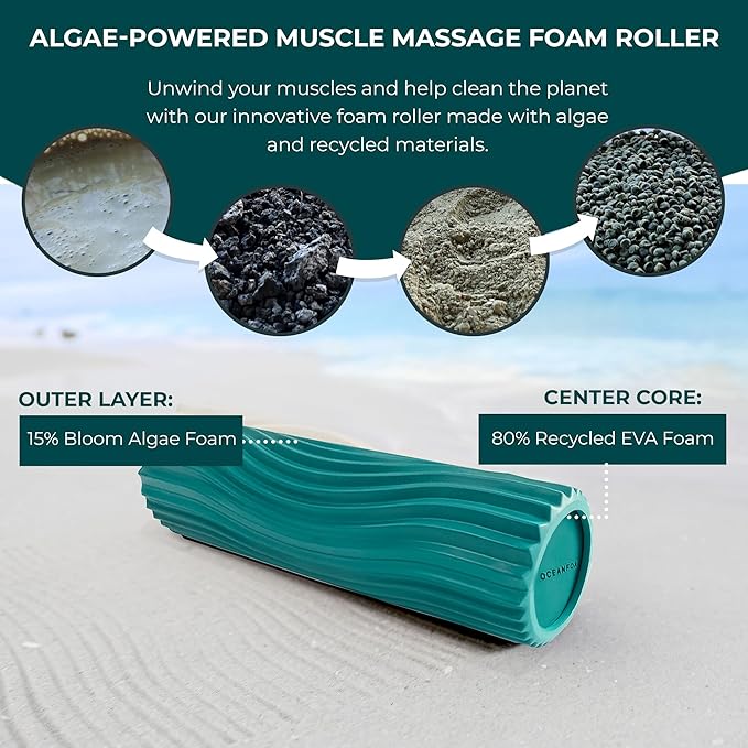 Oceanfoam Tidal Roller - Jade - Muscle Massage Foam Roller for Back Pain & Stretching - Firm and Ergonomic Wide Wave Textured - Yoga, Athletics, & Wellness - Full Size, 20" x 5"-Ruum Studio Home