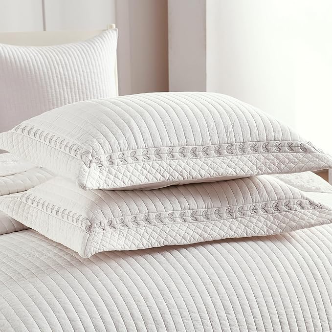 MarCielo 100% Cotton Quilt Set White Lightweight Bedspread with Scalloped Edge, Farmhouse Vintage Bedding, All Season Use(TC Off-White,King (114"x102"))-Ruum Studio Home