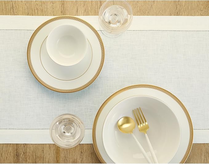 Solino Home Linen Ivory Table Runner 90 Inches Long - 100% Pure Linen Hemstitch 14 x 90 Inch Table Runner for Dining, Fall, Autumn, Thanksgiving - Classic Hemstitch-Ruum Studio Home