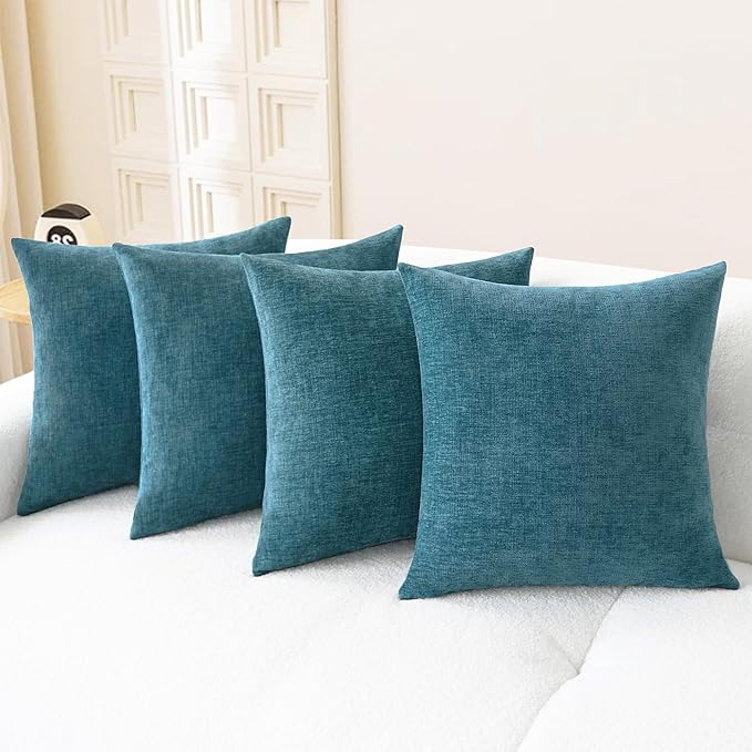 CaliTime Throw Pillow Covers Decorative 18 X 18 Inches Pack of 4 Cozy Chenille Cushion Cases for Couch Sofa Bed Living Room Home Ocean Blue-Ruum Studio Home