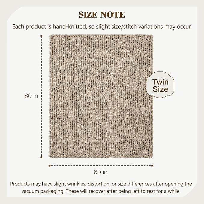Carriediosa Chunky Knit Throw Blanket 60" X 80" Twin, 100% Hand Made Large Chenille Loop Yarn Soft Fluffy Throws for Couch Sofa Bed, Big Crochet Cozy Heavy Thick Cable Woven Blankets, Taupe-Ruum Studio Home