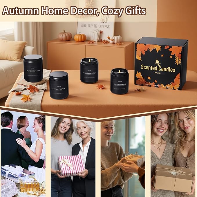 Fall Candle Set | 4 Pack Scented Candles - Autumn Soy Candles for Home Scented, Aromatherapy Gifts for Women, Thanksgiving & Fall Decor - Pumpkin, Apple, Latte & Harvest Scents-Ruum Studio Home